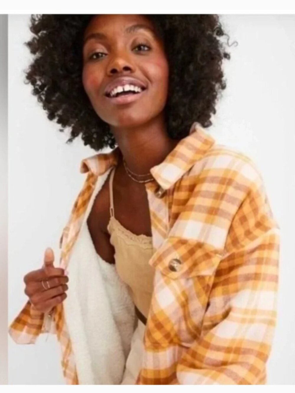 NWT Aerie oversized sherpa-lined plaid flannel shirt jacket M - Picture 2 of 12